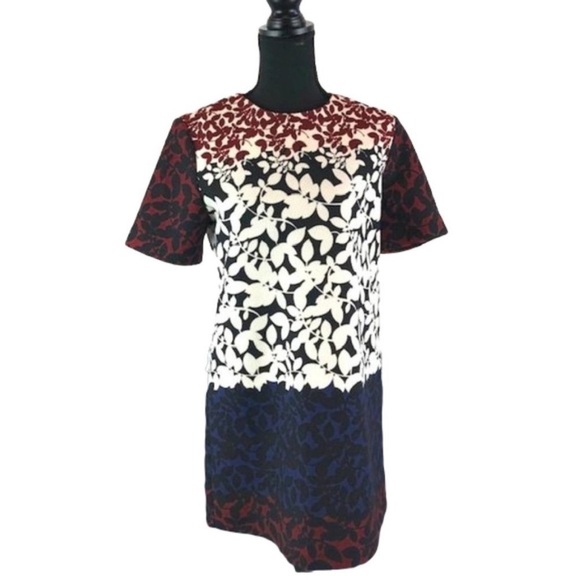 ⭐️Zara,Woman,Color Block-Print,Short Sleeve Dress,Burgundy/Navy/White,Size Small - Picture 6 of 14